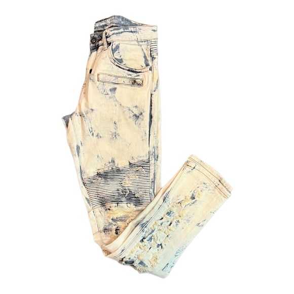 Crysp Men’s Moto Distressed Acid Wash Jeans - Picture 3 of 3